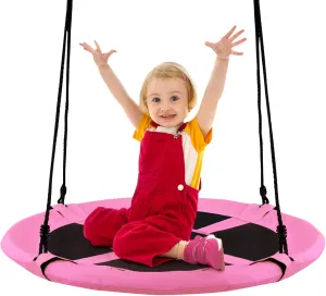 KOTEK 40” Saucer Tree Swing for Kids, Indoor Outdoor Backyard Swing Sets with Adjustable Hanging Ropes, Steel Frame, Easy Setup, Swing for Children Adults (Pink)
