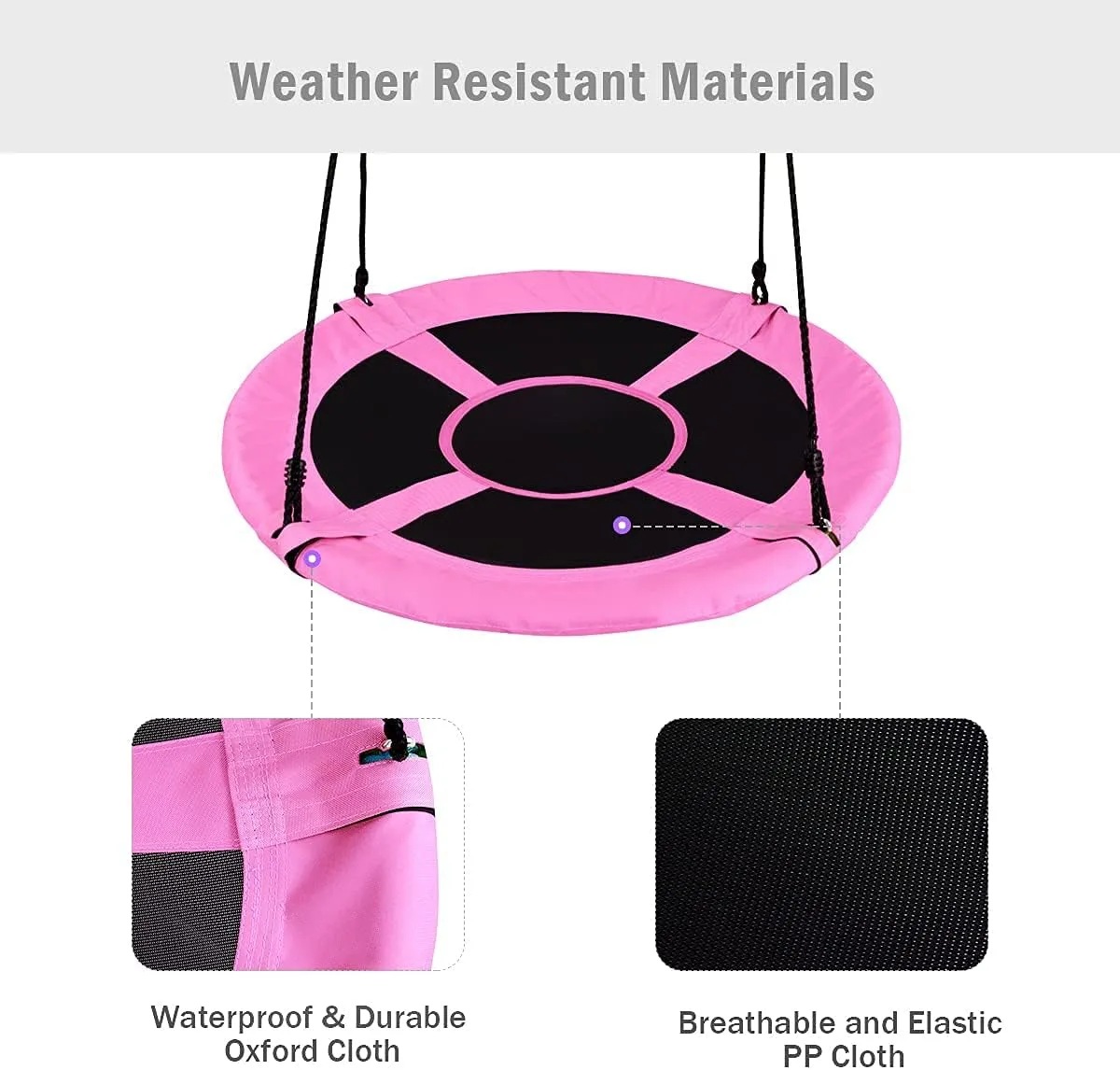 KOTEK 40” Saucer Tree Swing for Kids, Indoor Outdoor Backyard Swing Sets with Adjustable Hanging Ropes, Steel Frame, Easy Setup, Swing for Children Adults (Pink)