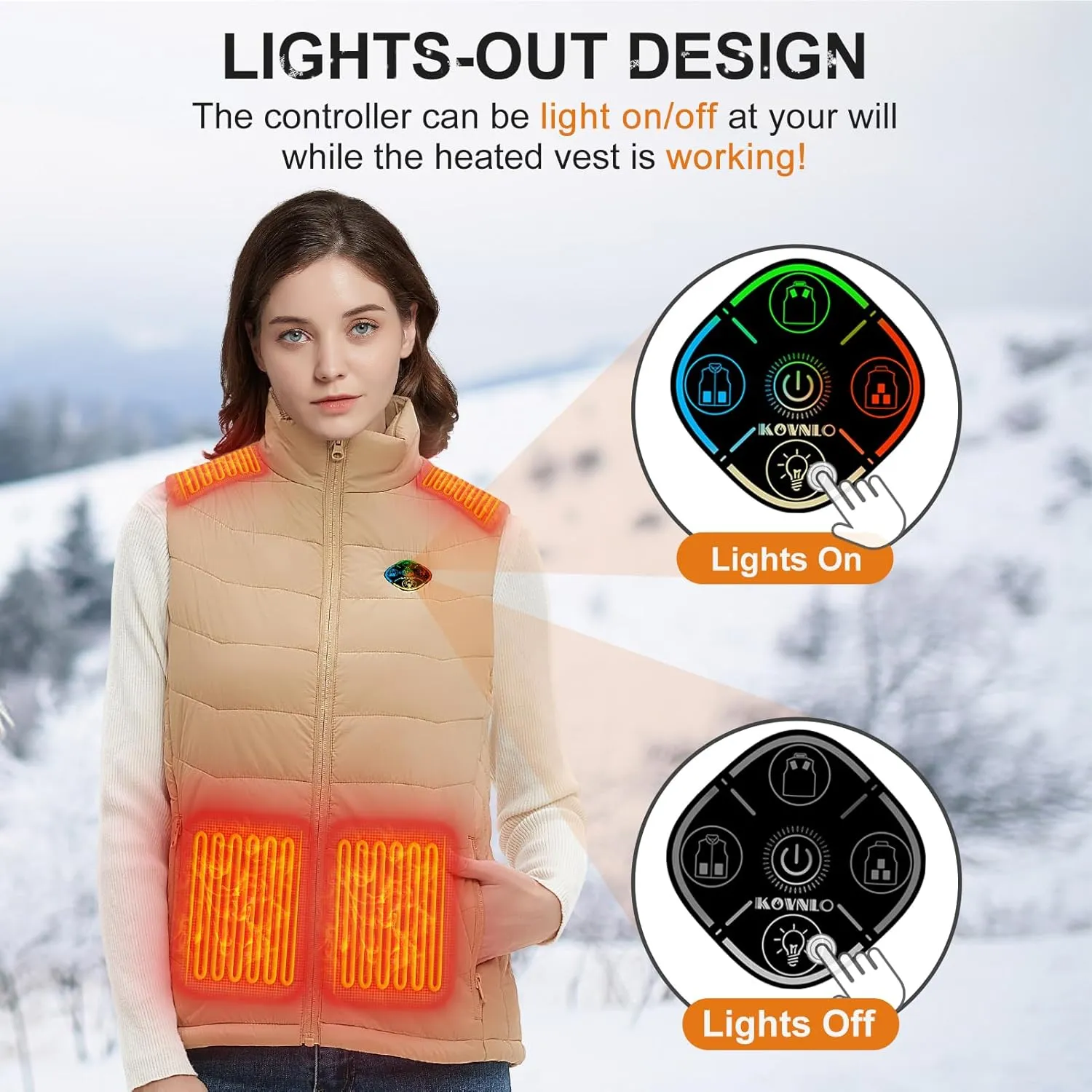 KOVNLO Womens Heated Vest, 4 in 1 Smart Controller, Lights-out Design, Lightweight Heating Vest (Battery Pack Not Included)