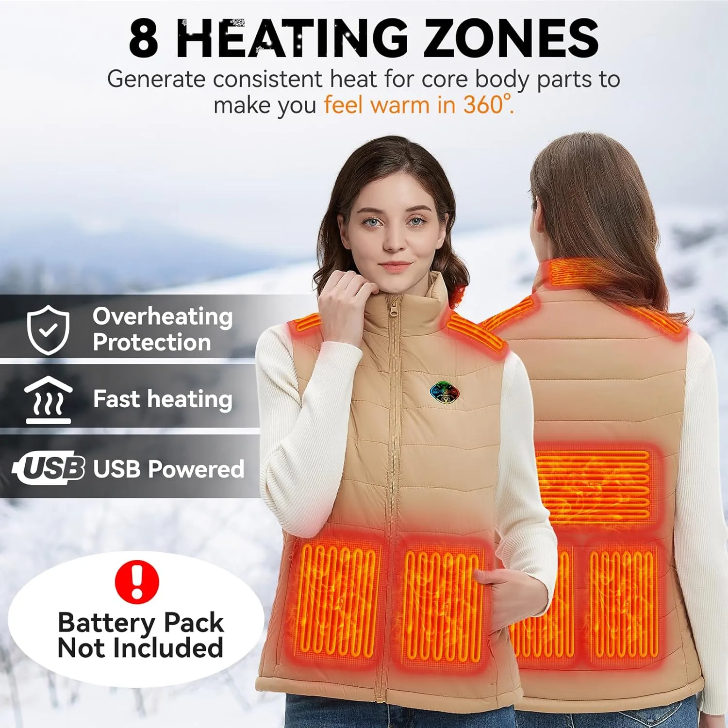 KOVNLO Womens Heated Vest, 4 in 1 Smart Controller, Lights-out Design, Lightweight Heating Vest (Battery Pack Not Included)