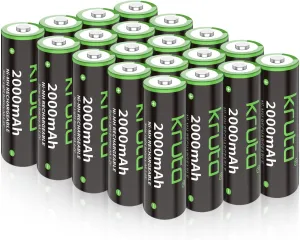 Kruta NiMH Rechargeable AA Batteries, 2000mAh 1.2V NiMH High Capacity Double AA Solar Rechargeable AA Batteries for Outdoor Solar Lights - Recharge up to 1200 Times, Pre-Charged (AA 2000mAh - Pack 20)