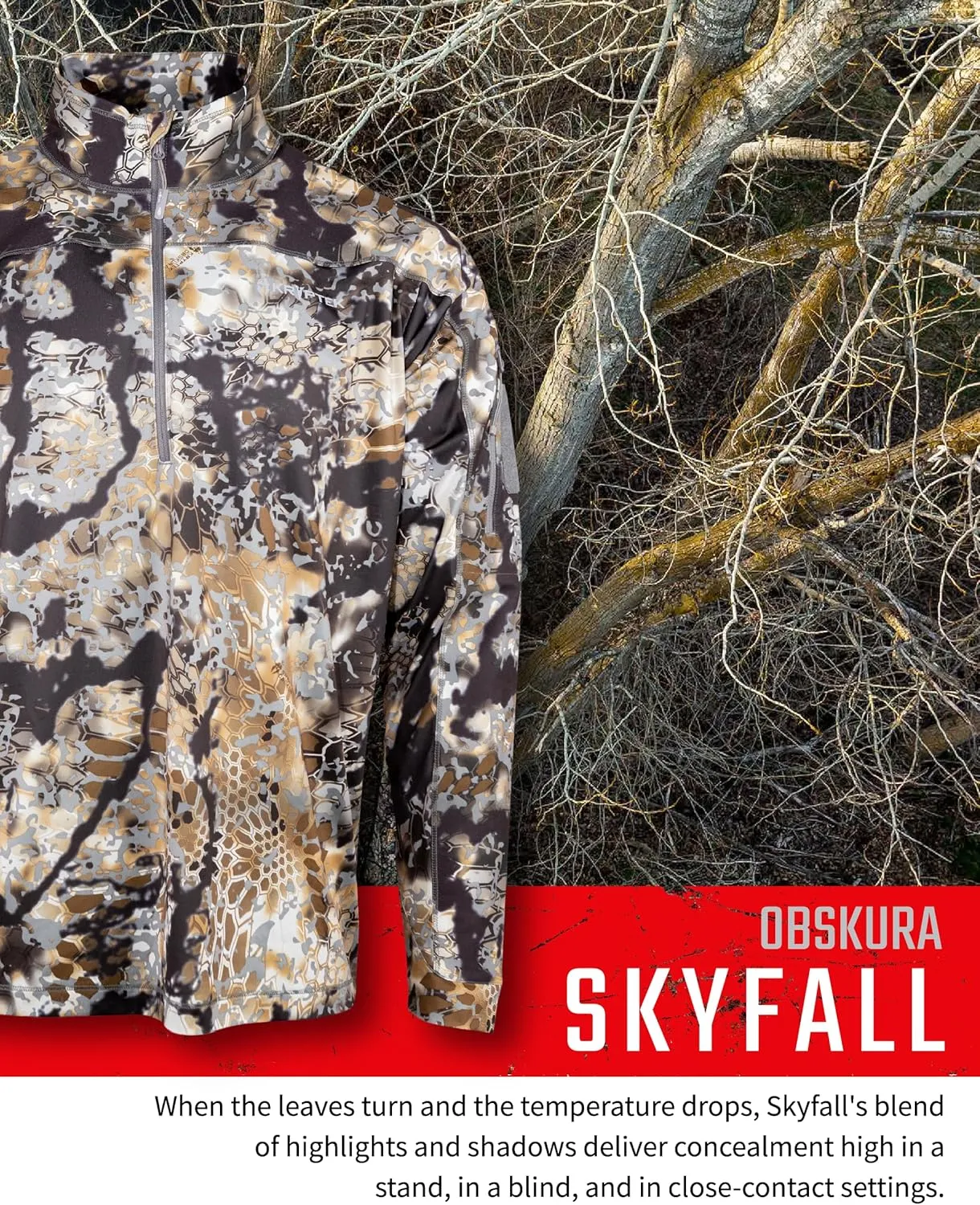 Kryptek Men's Valhalla 2 Long Sleeve Half Zip, Lightweight Camo Hunting Shirt