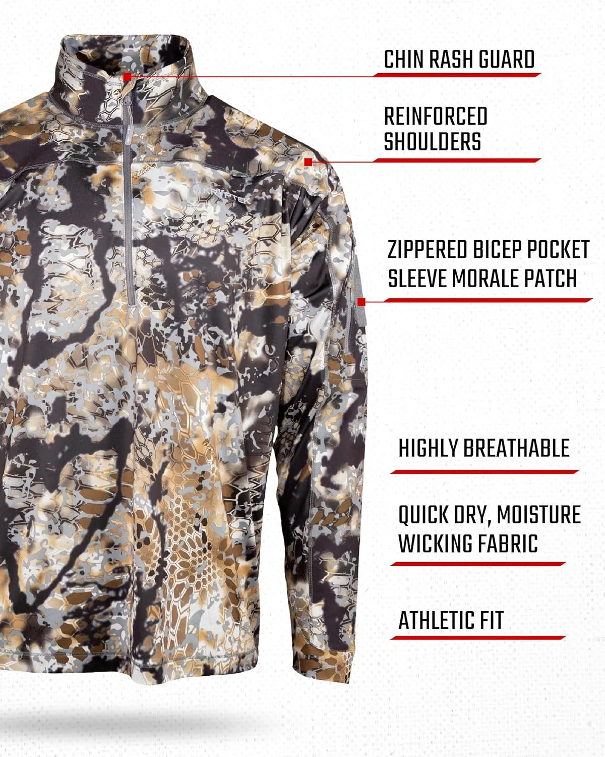 Kryptek Men's Valhalla 2 Long Sleeve Half Zip, Lightweight Camo Hunting Shirt