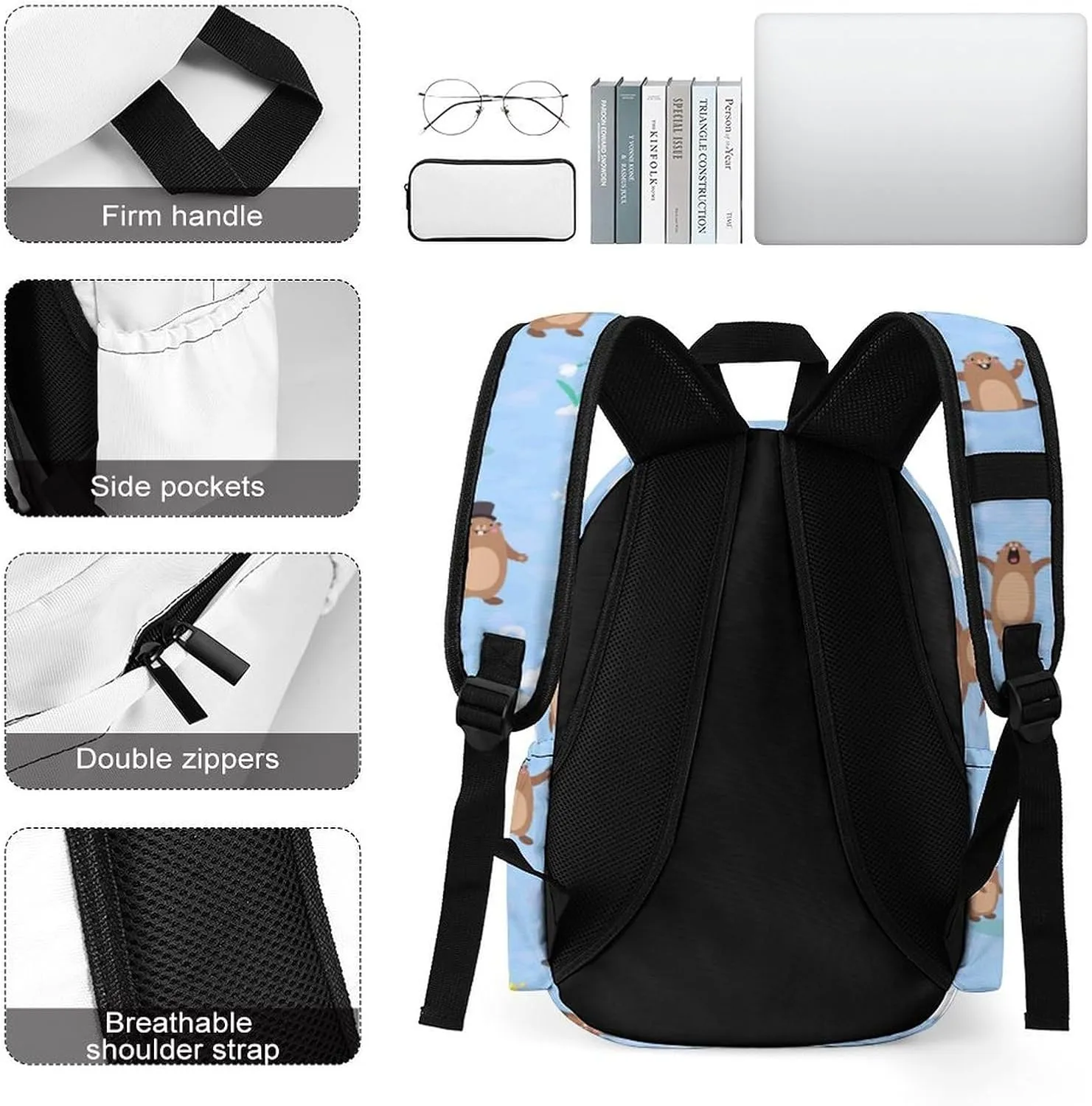 Laptop Backpack for Men Women Cute Cartoon Marmot Travel Work Backpack with Compartment Large Capacity Summer Daypack Business Work Bag