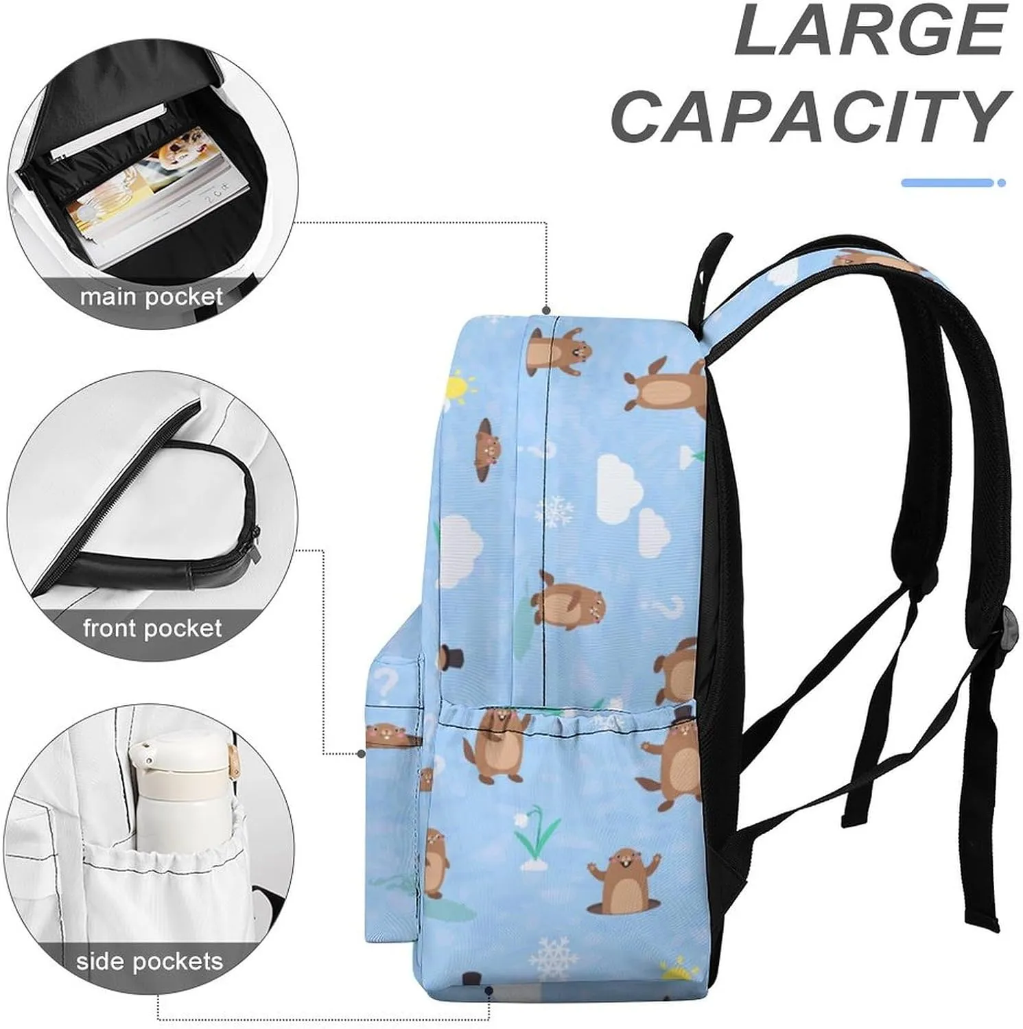 Laptop Backpack for Men Women Cute Cartoon Marmot Travel Work Backpack with Compartment Large Capacity Summer Daypack Business Work Bag