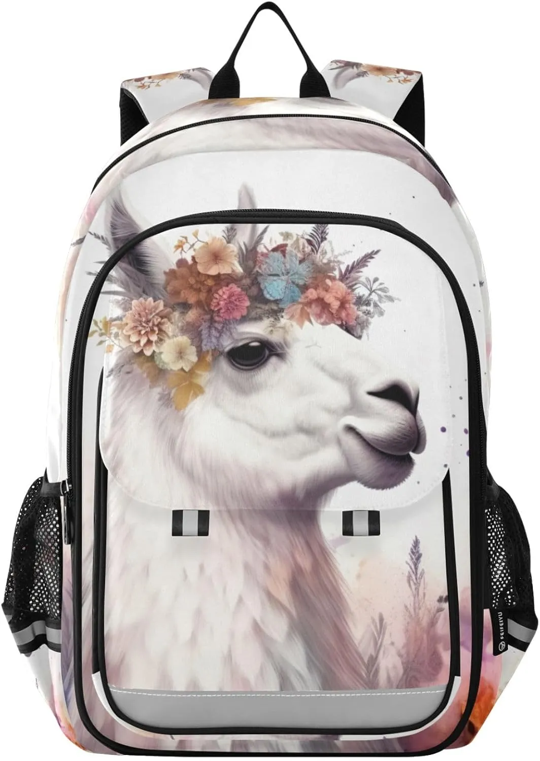 Large Backpack Llama Colorful Garland for Men Women Travel Laptop Daypack Book Bag Shoulder Bag Cute Cool Funny Backpack with Reflective Strip 12.9 ×17.7 In