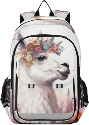 Large Backpack Llama Colorful Garland for Men Women Travel Laptop Daypack Book Bag Shoulder Bag Cute Cool Funny Backpack with Reflective Strip 12.9 ×17.7 In