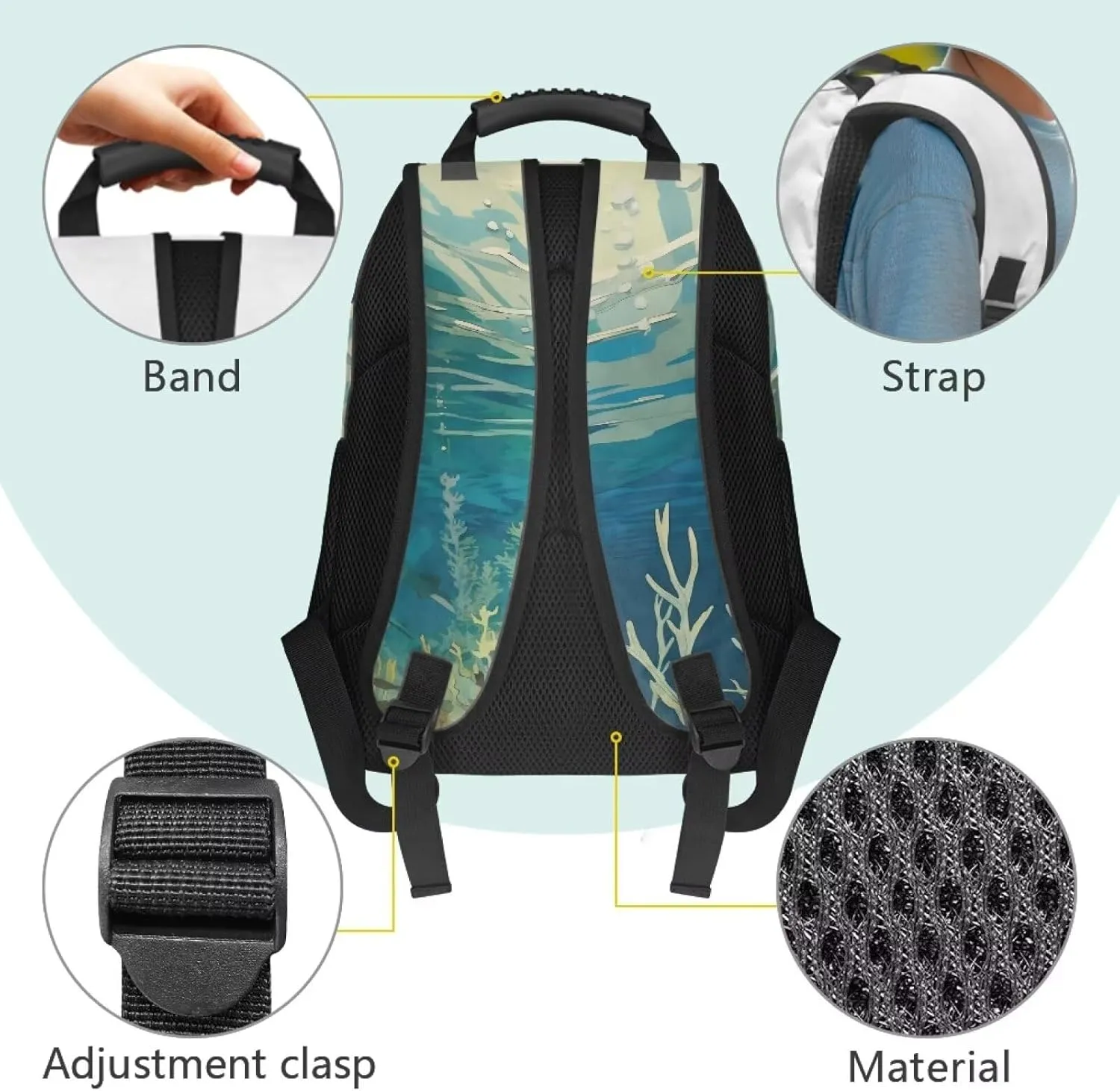 Large Capacity 17 Inch Kids Backpack Big Shark Axolotl Bookbag Lightweight Daypack for Back to School Teenagers Boys Girls University Students Business Travel Commute