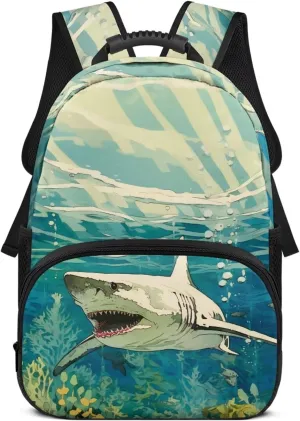 Large Capacity 17 Inch Kids Backpack Big Shark Axolotl Bookbag Lightweight Daypack for Back to School Teenagers Boys Girls University Students Business Travel Commute