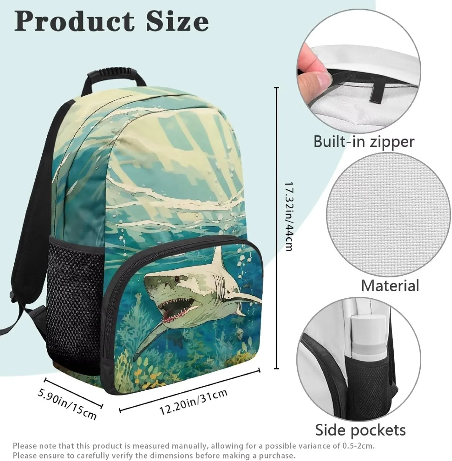 Large Capacity 17 Inch Kids Backpack Big Shark Axolotl Bookbag Lightweight Daypack for Back to School Teenagers Boys Girls University Students Business Travel Commute