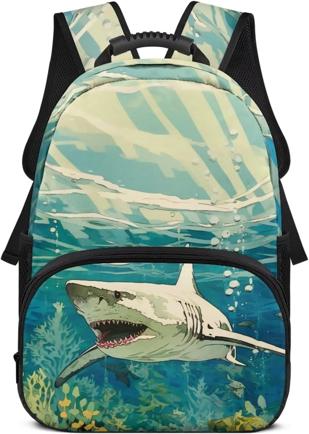 Large Capacity 17 Inch Kids Backpack Big Shark Axolotl Bookbag Lightweight Daypack for Back to School Teenagers Boys Girls University Students Business Travel Commute