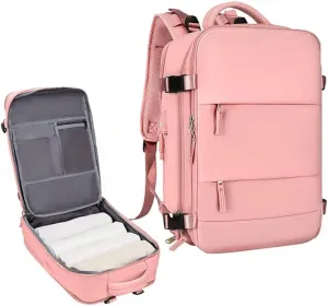 Large Capacity Backpack for Traveling on Airplane with Shoe Pouch Women Men Travel Hiking Outdoor Sport Backpack (Pink)