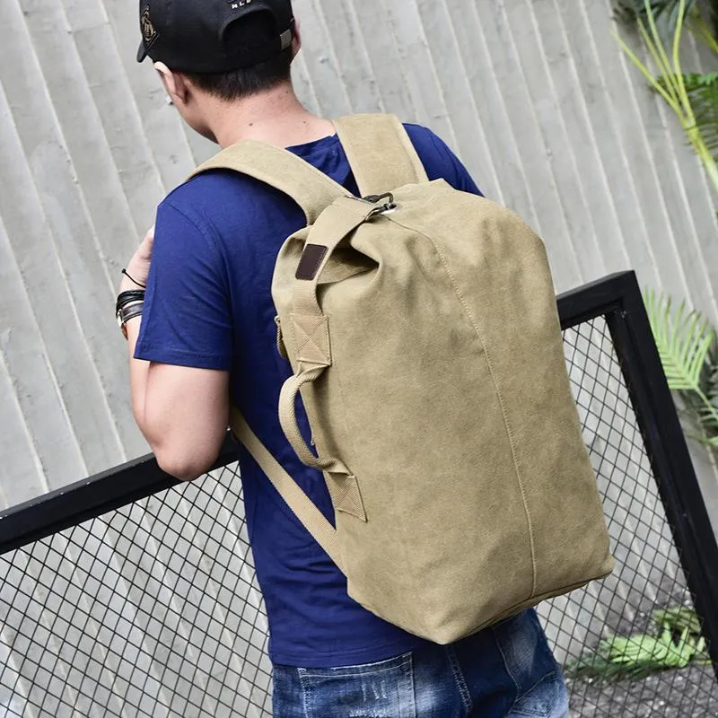 Large Capacity Canvas Bucket Shoulder Men Backpack Bag On Sale