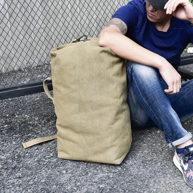 Large Capacity Canvas Bucket Shoulder Men Backpack Bag On Sale
