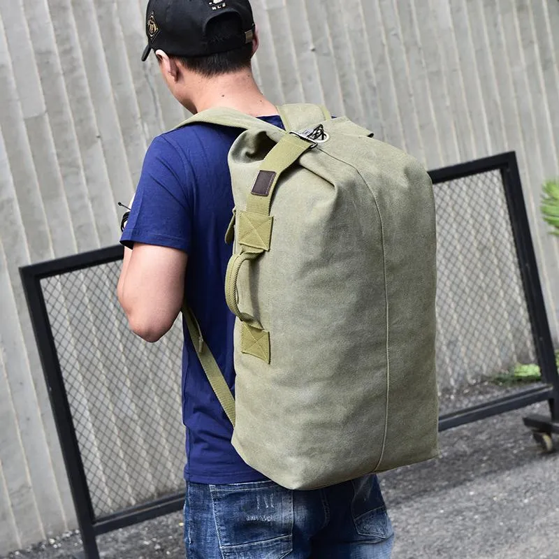 Large Capacity Canvas Bucket Shoulder Men Backpack Bag On Sale
