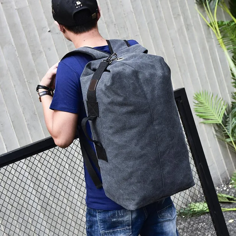 Large Capacity Canvas Bucket Shoulder Men Backpack Bag On Sale