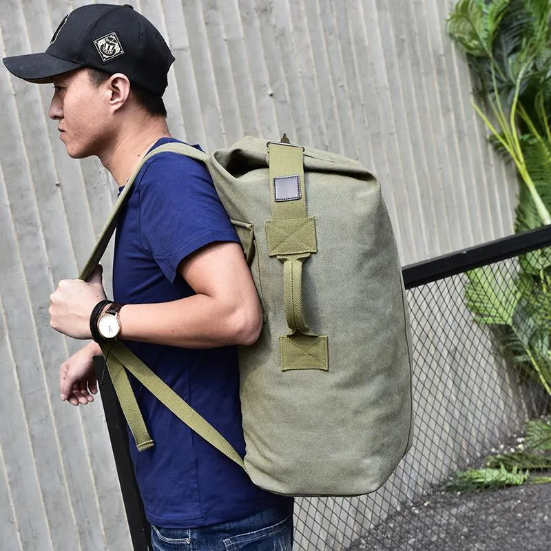 Large Capacity Canvas Bucket Shoulder Men Backpack Bag On Sale