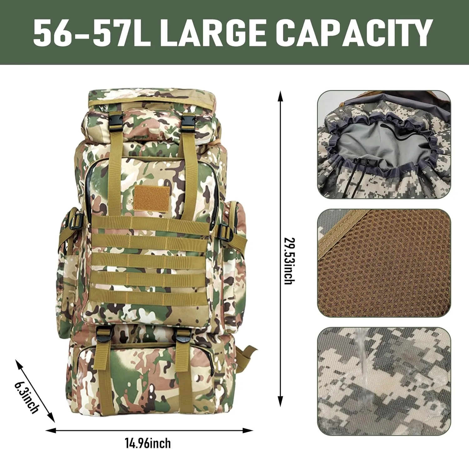 Large Capacity Hiking Backpack, Hiking for Men 56L/70L Camping Backpack 3 Days Pack for Climbing (CP)
