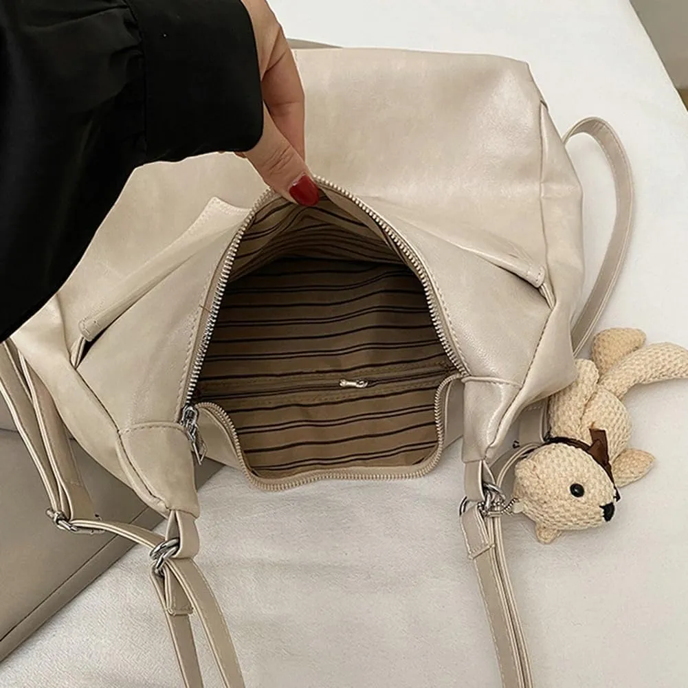 Large Capacity Soft PU Leather Tote Bag Fashion Retro Cross Body Bag Simple Practical Backpack for Women 2025