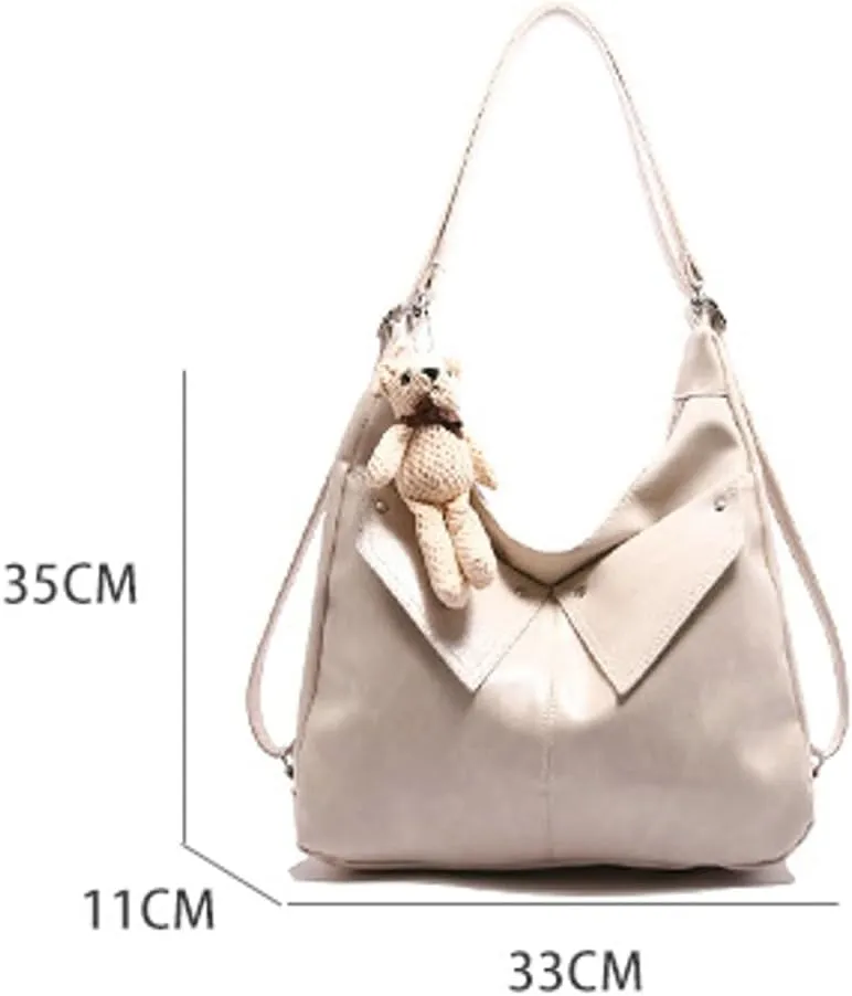 Large Capacity Soft PU Leather Tote Bag Fashion Retro Cross Body Bag Simple Practical Backpack for Women 2025