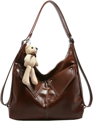 Large Capacity Soft PU Leather Tote Bag Fashion Retro Cross Body Bag Simple Practical Backpack for Women 2025