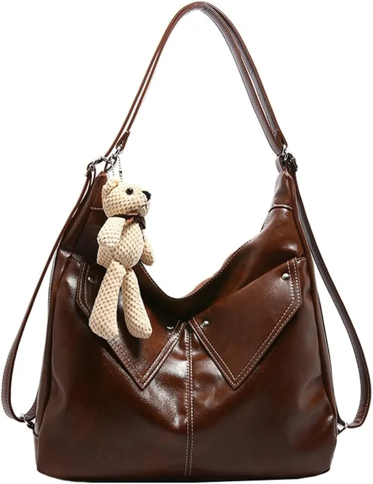 Large Capacity Soft PU Leather Tote Bag Fashion Retro Cross Body Bag Simple Practical Backpack for Women 2025