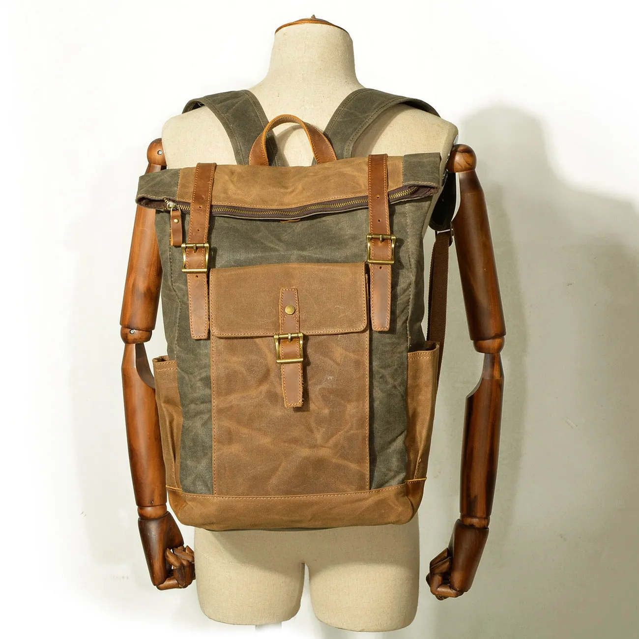 Large Capacity Waterproof Cowhide/Canvas Backpack (Multiple Colors)