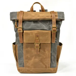 Large Capacity Waterproof Cowhide/Canvas Backpack (Multiple Colors)