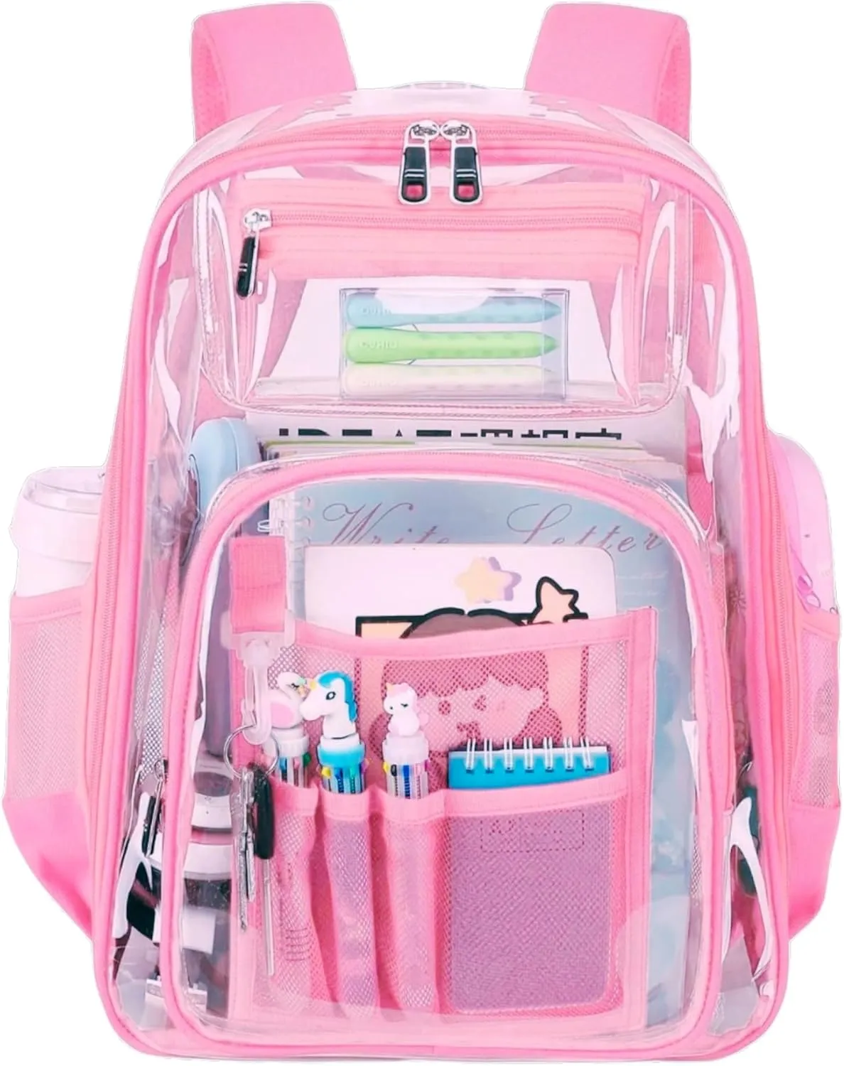 Large Clear Backpack Clear BookBag (Unisex) Heavy Duty PVC Backpack with Reinforced Strap for Clear Backpack Pink Stadium Access Bag (PINK)