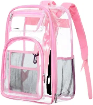 Large Clear Backpack Clear BookBag (Unisex) Heavy Duty PVC Backpack with Reinforced Strap for Clear Backpack Pink Stadium Access Bag (PINK)