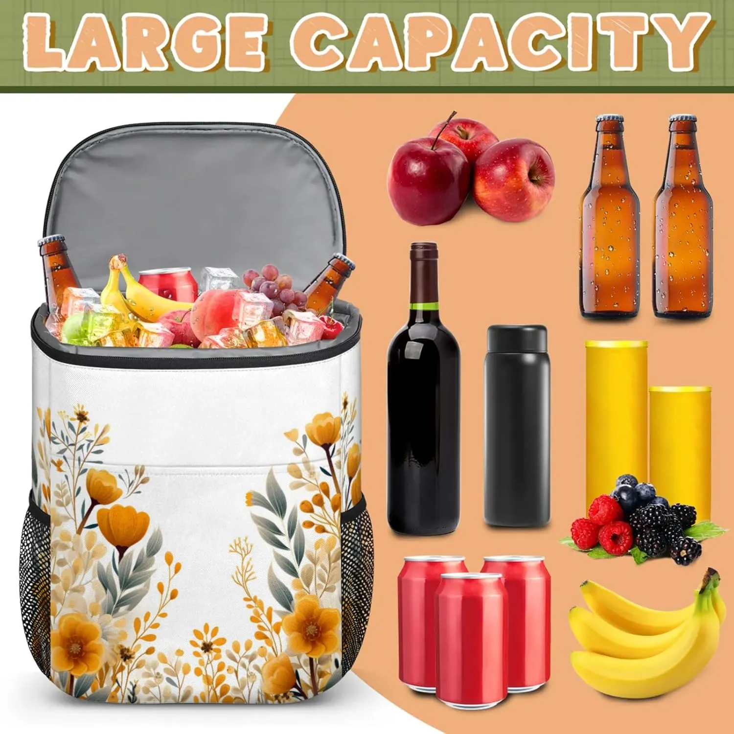 Large Insulated Cooler Backpack, Leak Proof Backpack 30 Cans, Cooler Bag for 12h Hot/Cold Retention