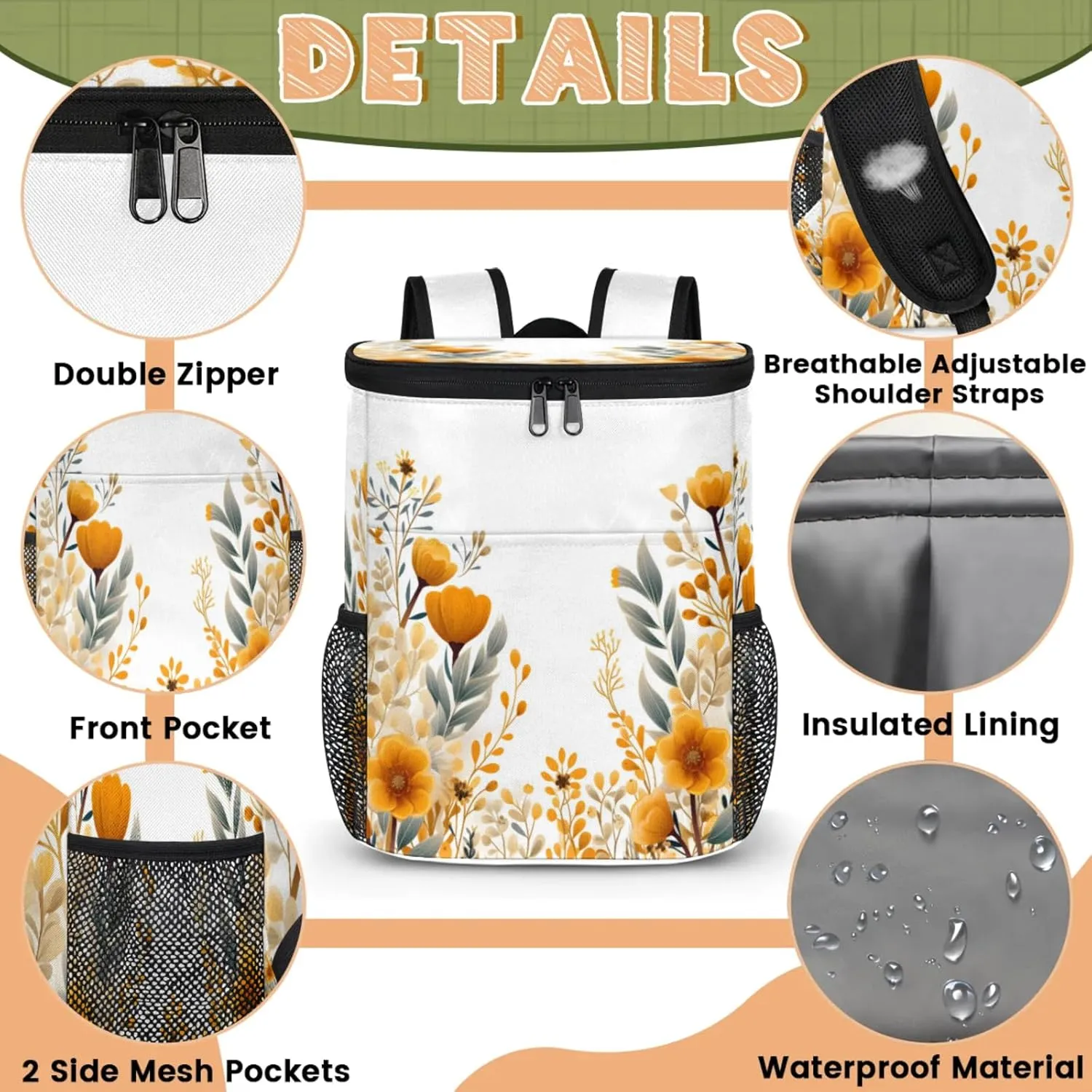 Large Insulated Cooler Backpack, Leak Proof Backpack 30 Cans, Cooler Bag for 12h Hot/Cold Retention