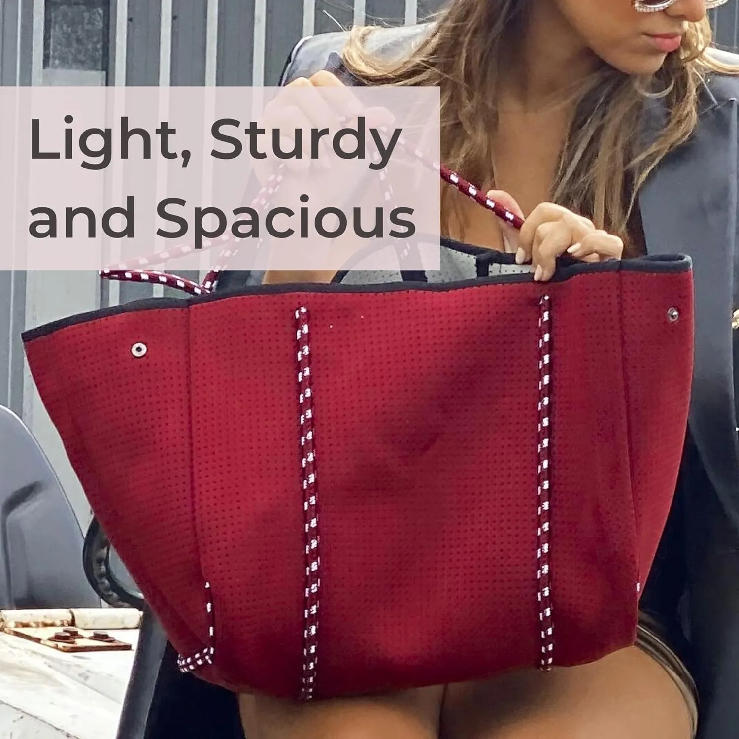 Large Neoprene Tote Bag for Women - Everyday Designer Handbag for Travel Work and Beach with Pockets and Zipper Pouch