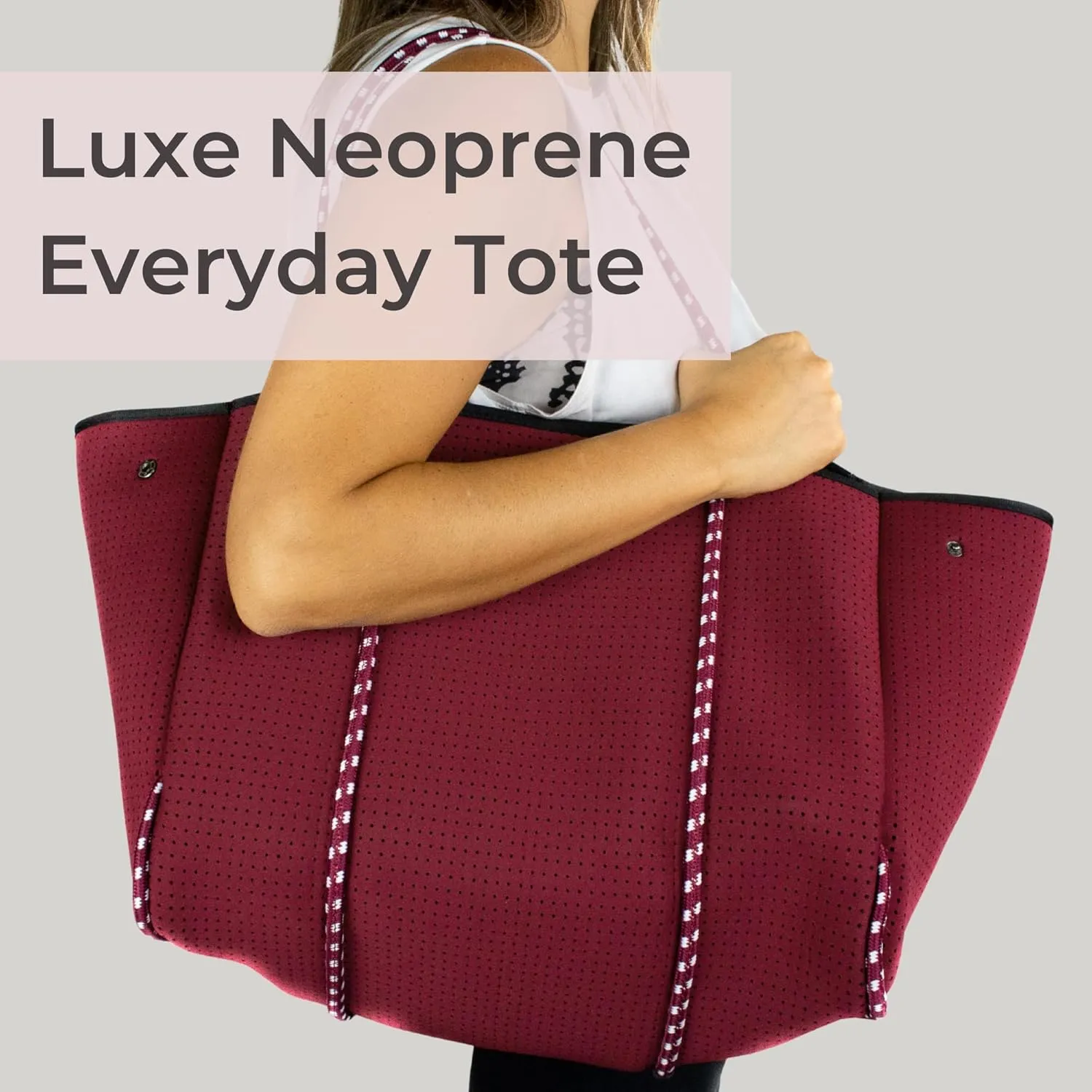 Large Neoprene Tote Bag for Women - Everyday Designer Handbag for Travel Work and Beach with Pockets and Zipper Pouch