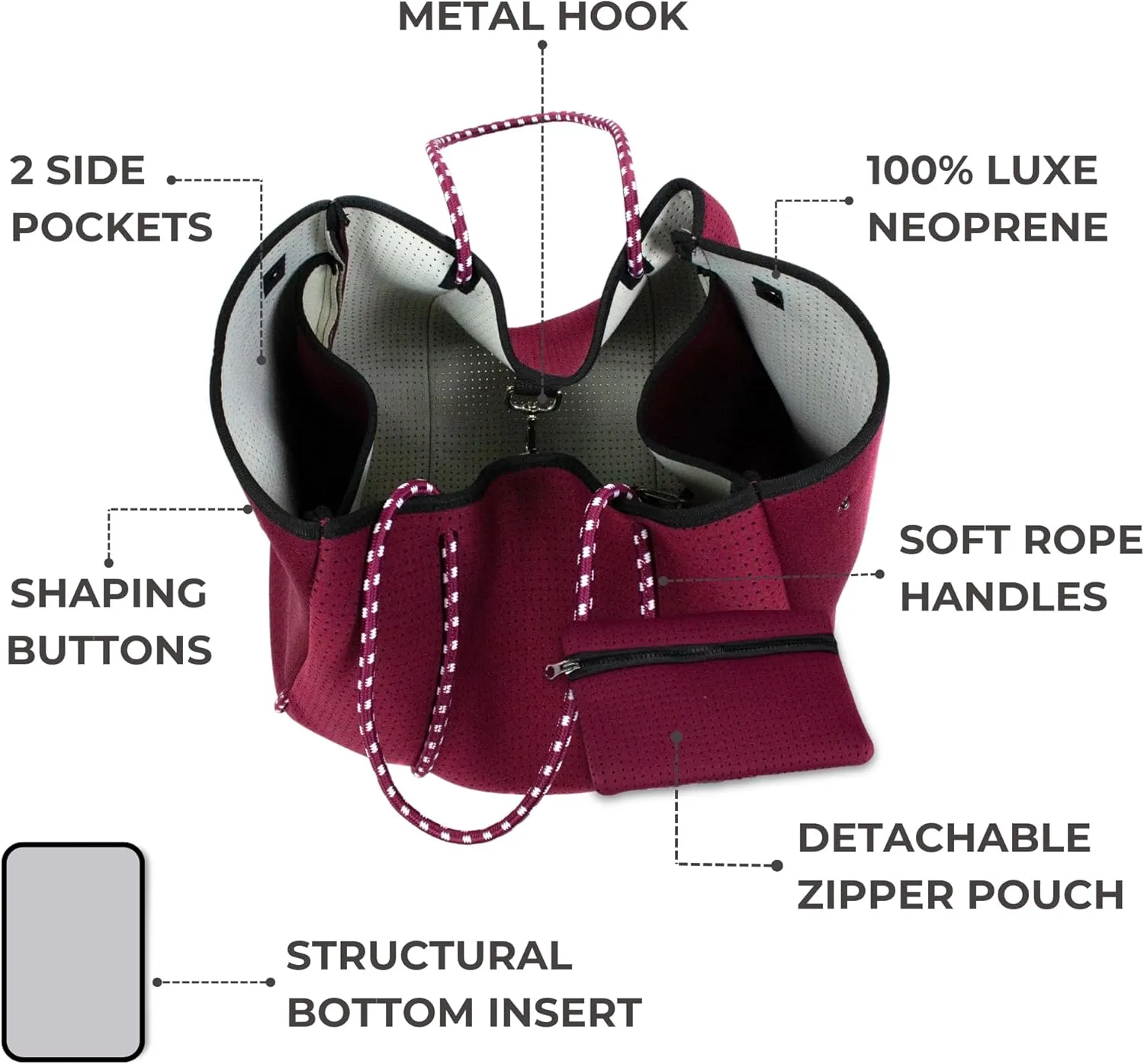Large Neoprene Tote Bag for Women - Everyday Designer Handbag for Travel Work and Beach with Pockets and Zipper Pouch