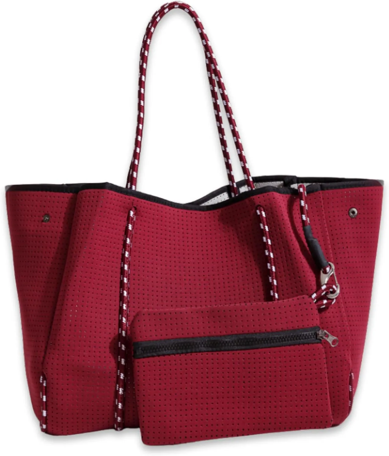 Large Neoprene Tote Bag for Women - Everyday Designer Handbag for Travel Work and Beach with Pockets and Zipper Pouch