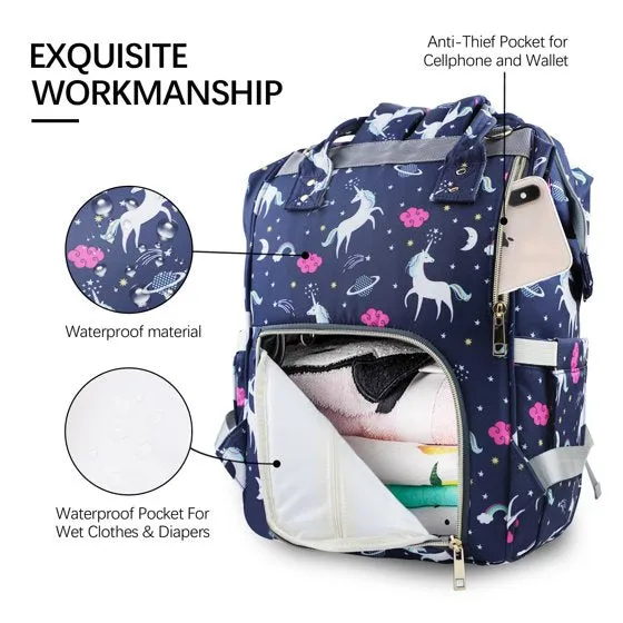 Le Queen Unicorn Bucket Mummy Baby Bucket Bag (Blue)
