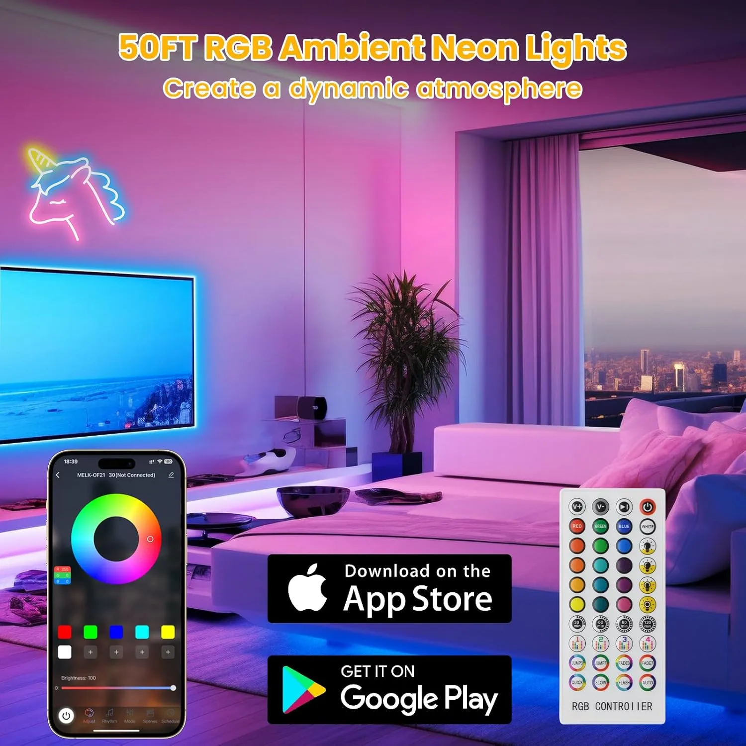 Led Neon Rope Lights 50Ft, Flexible Led Rope Lights,24V RGB LED Rope Lights, Multiple Modes, IP67 Waterproof Outdoor Neon Rope Lights, Music Sync Led Neon Strip Lights for Bedroom Indoor