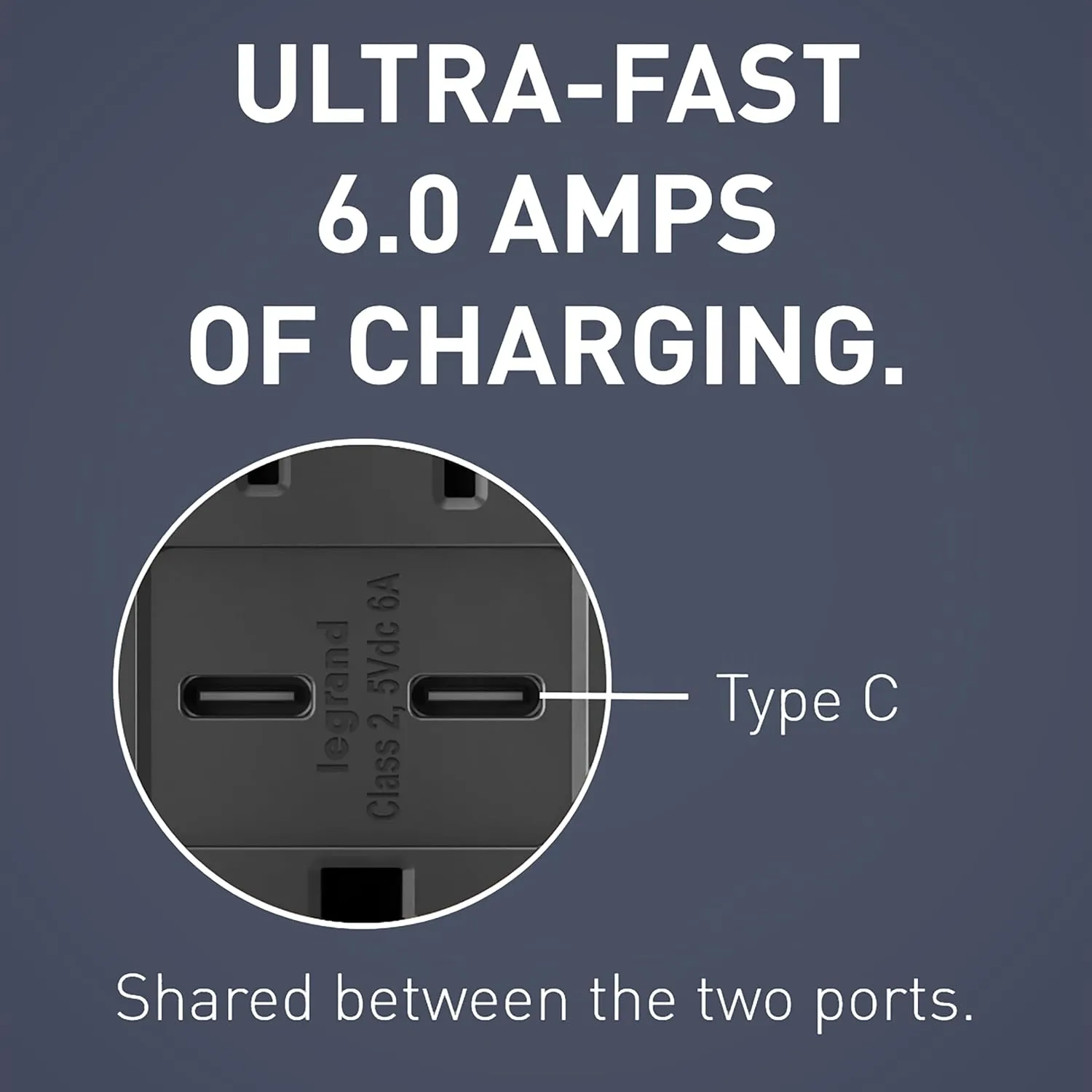 Legrand radiant R26USBCC6BK 15 Amp Tamper-Resistant Decorator Duplex Receptacle Outlet with Ultra Fast USB C/C 6.0A Charging Ports, Black (1 Count)