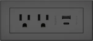 Legrand Wiremold RDZCBK radiant Furniture Power Center with USB, Recessed Power Strip, 2 Outlets, Type A/C USB, 6 Foot Cord, Black