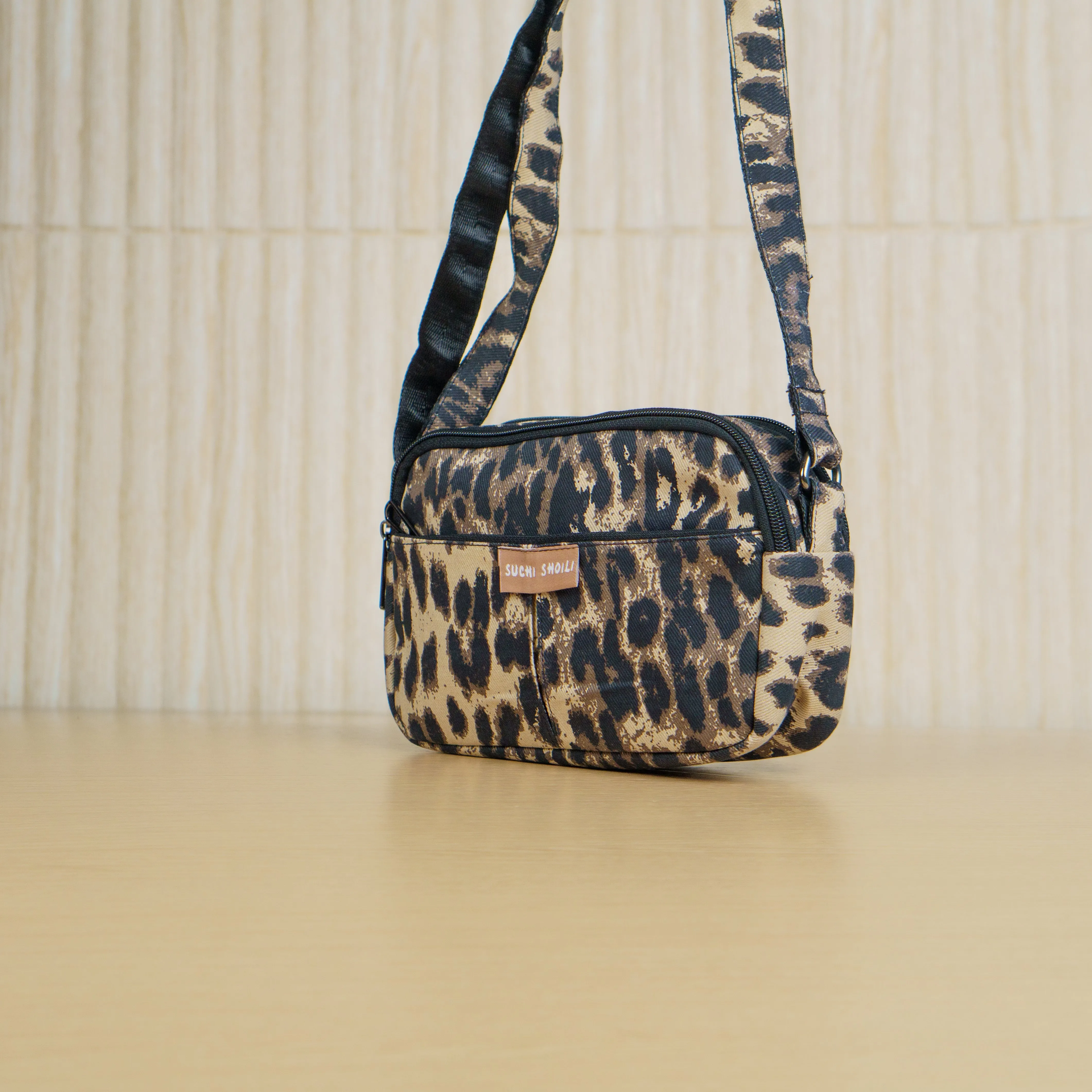 Leopardskin Pattern Rupa Double Chamber Crossbody Bag