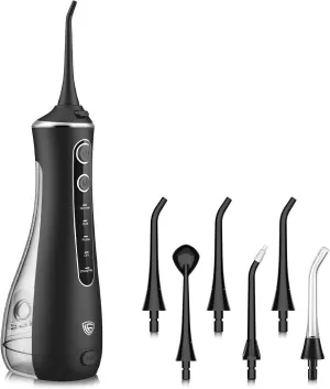 LF Water Dental Flosser Teeth Cleaning Pick, DIY 4 Modes Portable Cordless Oral Irrigator Rechargeable IPX7 Waterproof Electric Flossing for Travel, Black