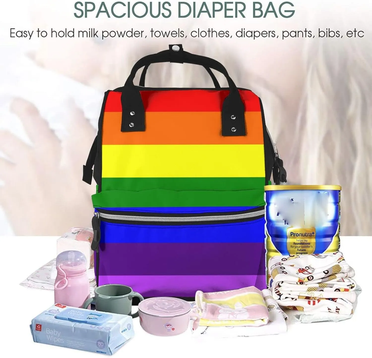 LGBT Gay Pride Flag Large Capacity Mummy Maternity Bag Multifunctional Diaper Backpack 3D Print Travel Backpack