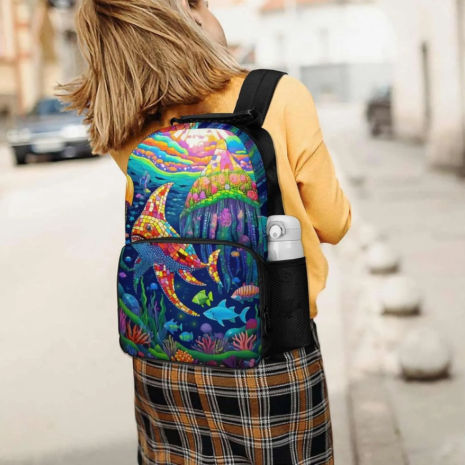 Lightweight Daypack for Camping Business Walking Cycling - Large Capacity Anti-Theft Multipurpose Bookbag, Beautiful Underwater World Shark Jellyfish Art Gym Outdoor Hiking Backpack