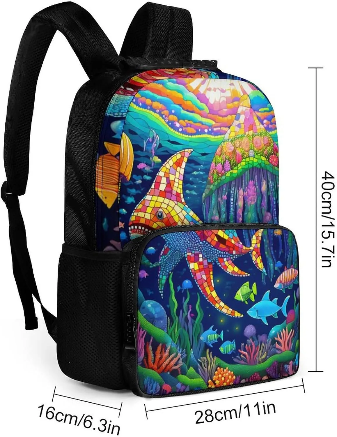 Lightweight Daypack for Camping Business Walking Cycling - Large Capacity Anti-Theft Multipurpose Bookbag, Beautiful Underwater World Shark Jellyfish Art Gym Outdoor Hiking Backpack
