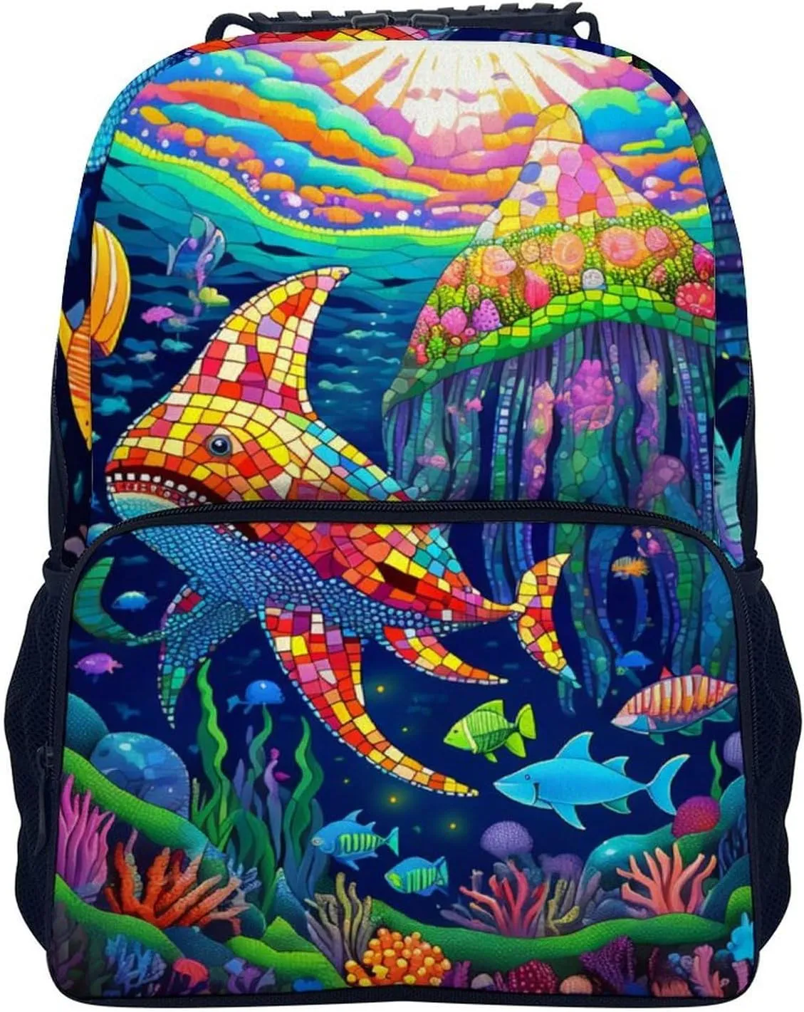 Lightweight Daypack for Camping Business Walking Cycling - Large Capacity Anti-Theft Multipurpose Bookbag, Beautiful Underwater World Shark Jellyfish Art Gym Outdoor Hiking Backpack