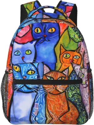 Lightweight Daypack for Camping Business Walking Cycling - Large Capacity Anti-Theft Multipurpose Bookbag, Colorful Cats Art Gym Outdoor Hiking Backpack