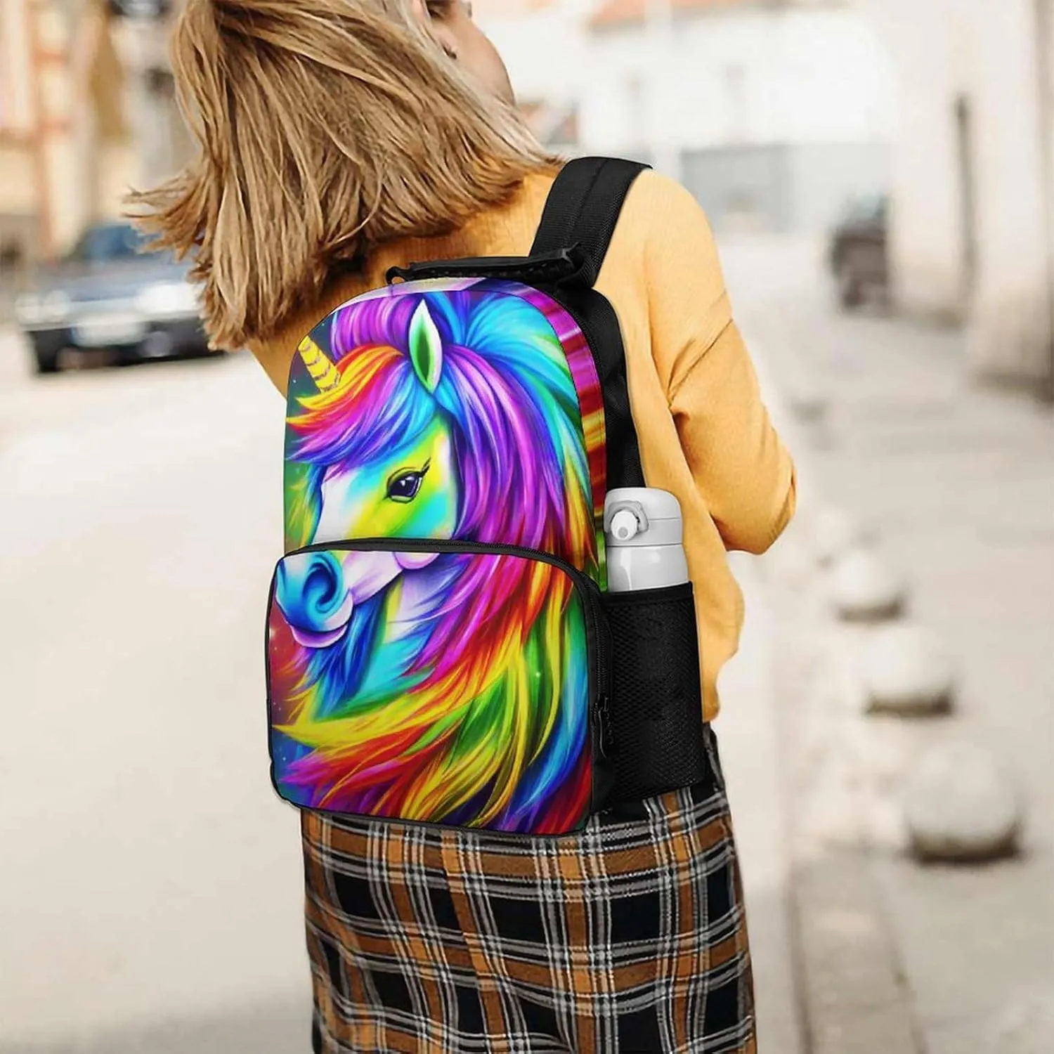Lightweight Daypack for Camping Business Walking Cycling - Large Capacity Anti-Theft Multipurpose Bookbag, Colorful Rainbow Horse Art Gym Outdoor Hiking Backpack
