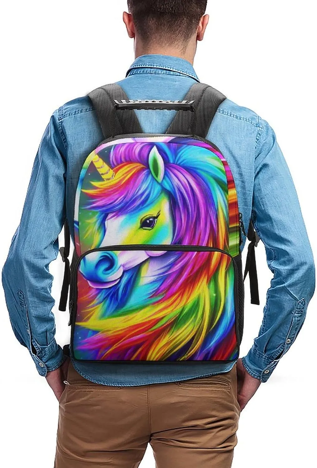 Lightweight Daypack for Camping Business Walking Cycling - Large Capacity Anti-Theft Multipurpose Bookbag, Colorful Rainbow Horse Art Gym Outdoor Hiking Backpack