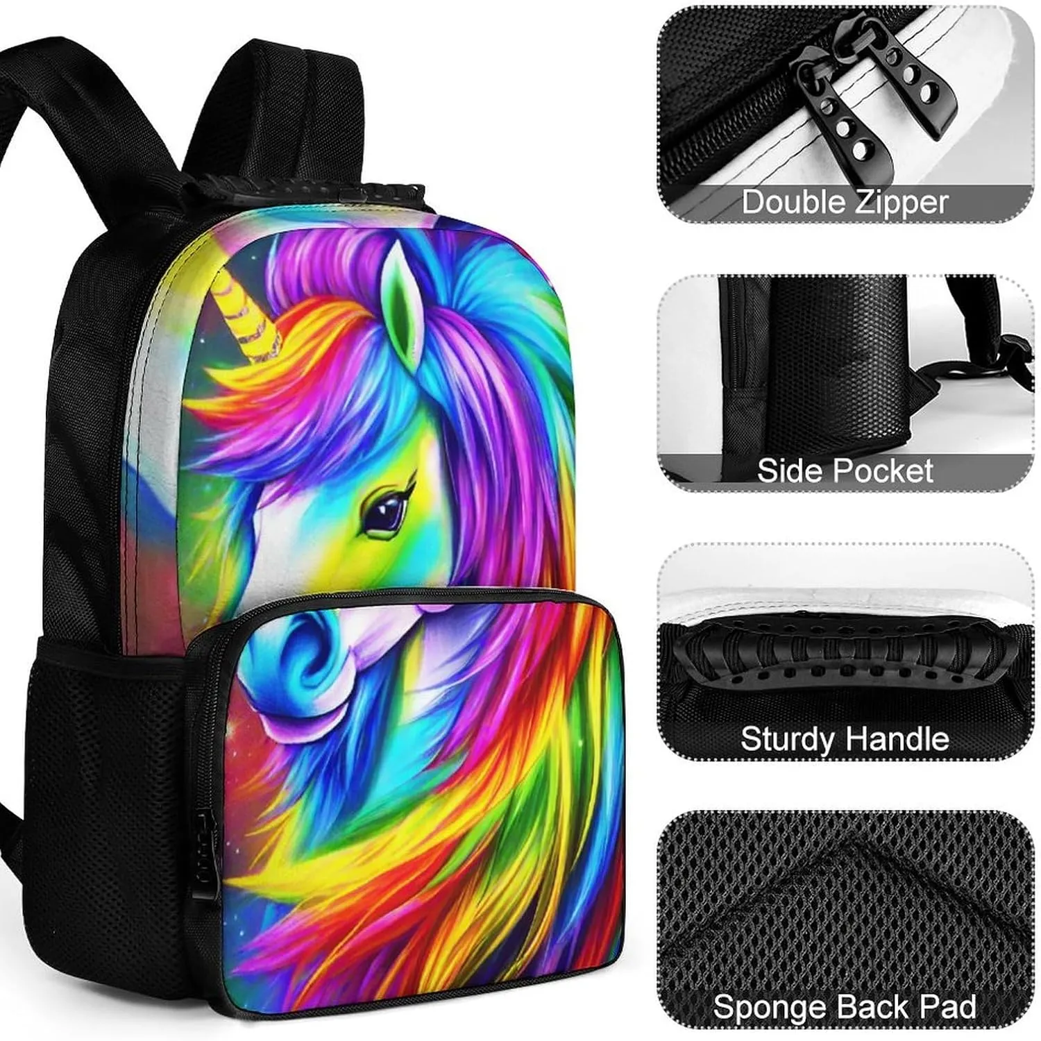 Lightweight Daypack for Camping Business Walking Cycling - Large Capacity Anti-Theft Multipurpose Bookbag, Colorful Rainbow Horse Art Gym Outdoor Hiking Backpack